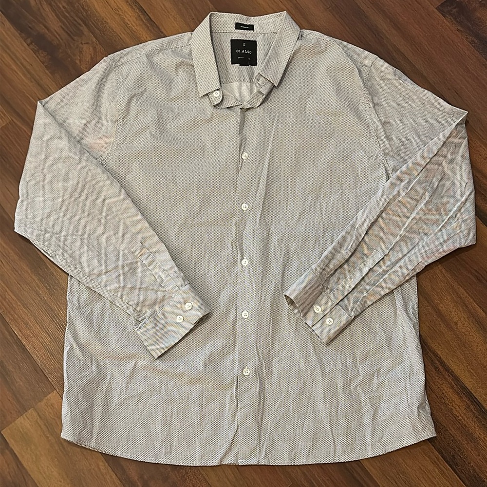01. Algo Mens Button Down Cotton Long Sleeve Gray/Black Geometric Design Size XL